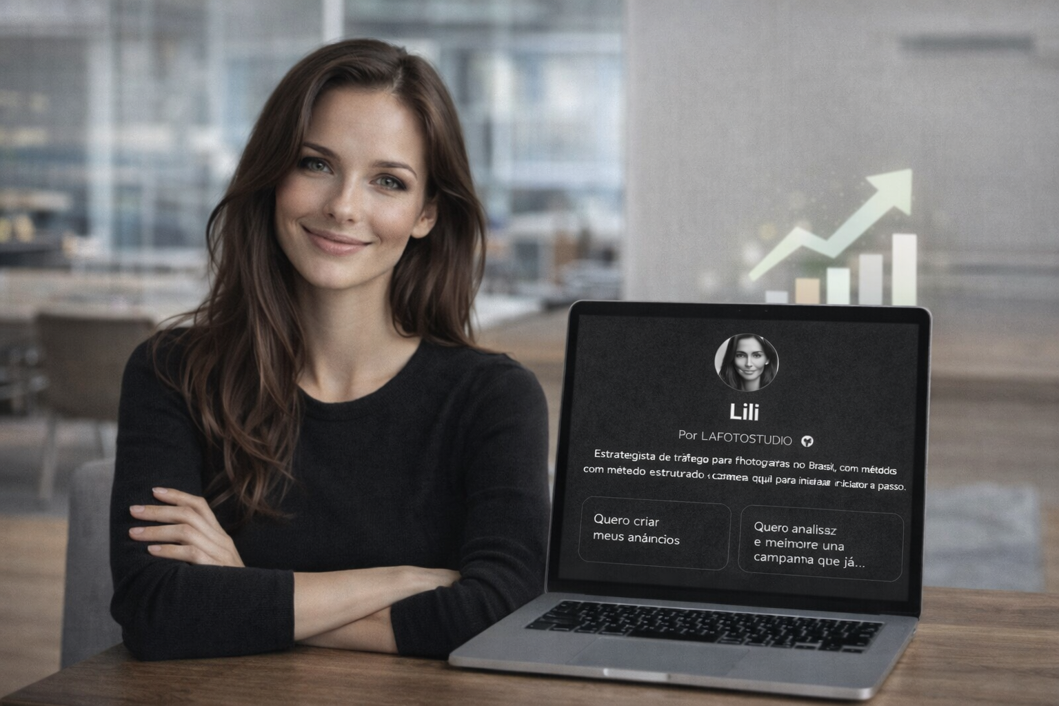 Fotógrafa confiante acompanhando crescimento de resultados com a Lili